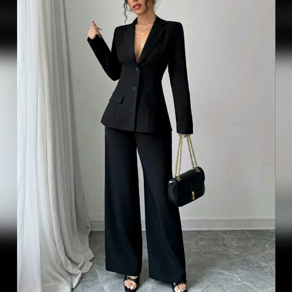 2pcs Women's Elegant Commuting Outfit: Straight Shoulder Long Sleeve - Picture 1 of 4